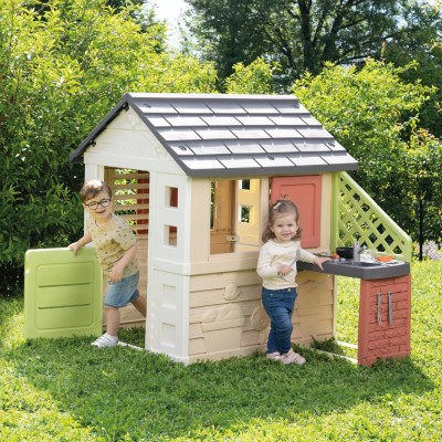 Smoby 7600810739 Life Casetta Natura con cucina e accessori Casetta da giardino da Materiali Riciclati