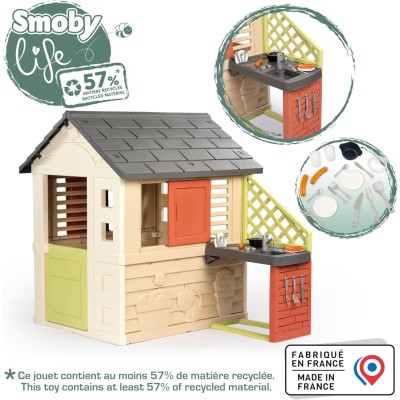 Smoby 7600810739 Life Casetta Natura con cucina e accessori Casetta da giardino da Materiali Riciclati