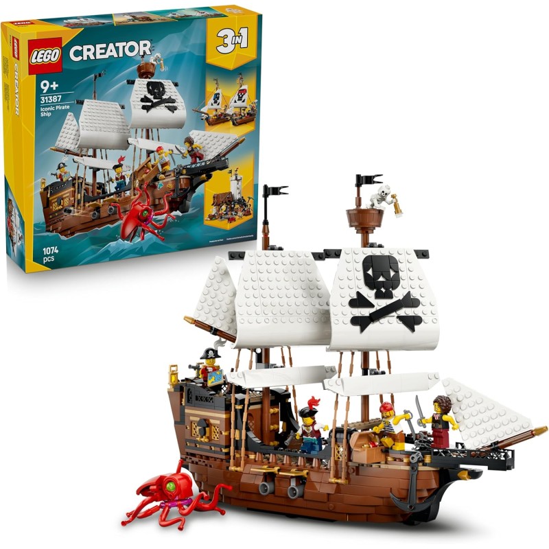 Lego Creator 31387 Iconica Nave da Pirata Trasformabile in Castello o in 2 Barche Gemelle