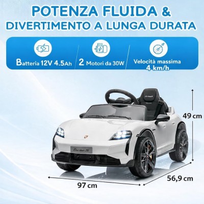 Macchina Elettrica per Bambini Porsche Taycan Turbo S 12V monoposto con Telecomando Cintura a 3 Punti