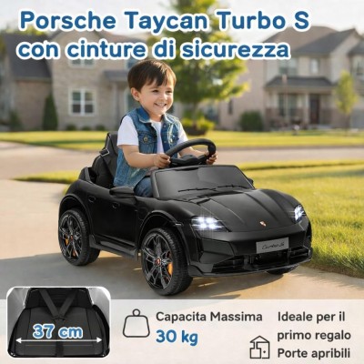 Macchina Elettrica per Bambini Porsche Taycan Turbo S 12V monoposto con Telecomando Cintura a 3 Punti