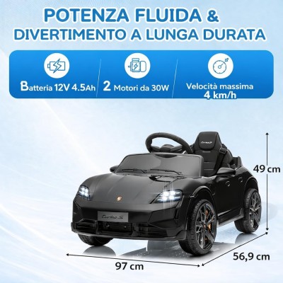 Macchina Elettrica per Bambini Porsche Taycan Turbo S 12V monoposto con Telecomando Cintura a 3 Punti
