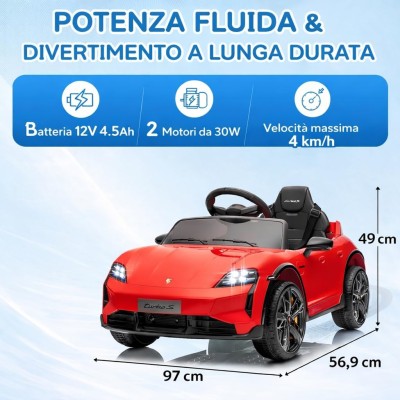Macchina Elettrica per Bambini Porsche Taycan Turbo S 12V monoposto con Telecomando Cintura a 3 Punti