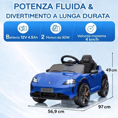 Macchina Elettrica per Bambini Porsche Taycan Turbo S 12V monoposto con Telecomando Cintura a 3 Punti