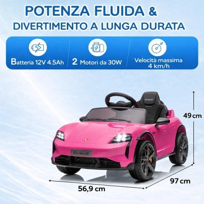 Macchina Elettrica per Bambini Porsche Taycan Turbo S 12V monoposto con Telecomando Cintura a 3 Punti