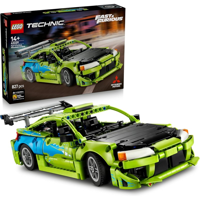 LEGO Technic 42229 Auto Mitsubishi Eclipse Fast and Furious da Collezione con Sterzo e 2 Bombole di NOS