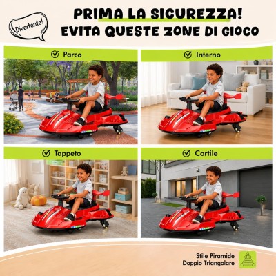 Auto Elettrica per Bambini 12V Macchina Vorticar Piroettante 2 in 1 con Sterzo 360° Effetto Fumo Musica Luci LED