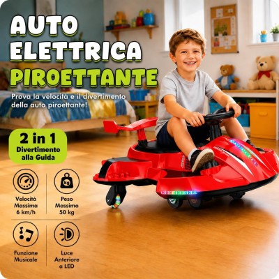 Auto Elettrica per Bambini 12V Macchina Vorticar Piroettante 2 in 1 con Sterzo 360° Effetto Fumo Musica Luci LED