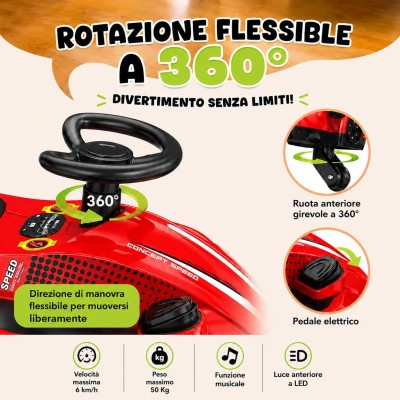 Auto Elettrica per Bambini 12V Macchina Vorticar Piroettante 2 in 1 con Sterzo 360° Effetto Fumo Musica Luci LED