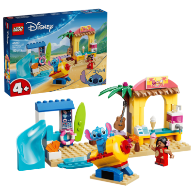Lego Disney 43280 Divertimento in spiaggia con Lilo e Stitch con 2 Negozi Giostra a Forma di Astronave e 2 Minifigure