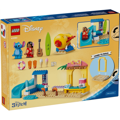 Lego Disney 43280 Divertimento in spiaggia con Lilo e Stitch con 2 Negozi Giostra a Forma di Astronave e 2 Minifigure