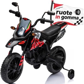 Moto Elettrica per bambini 12V Cross Aprilia RX125 con Ruote in Gomma Sedile in pelle Doppio Motore Rotelle Luci e Suoni