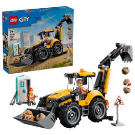 Lego City 60480 Scavatrice da cantiere gialla Trattore con 2 Minifigure Benna Anteriore e Braccio Scavatore Funzionanti