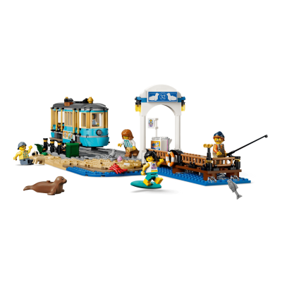 Lego City 60506 Tram classico della spiaggia con Binari Scena di Strada 5 Minifigure e 5 Animali