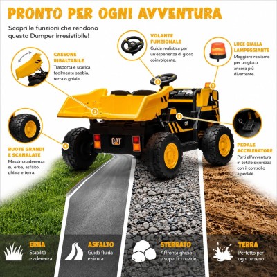 Camion Ribaltabile Elettrico per Bambini 2 Posti 24V CAT Caterpillar