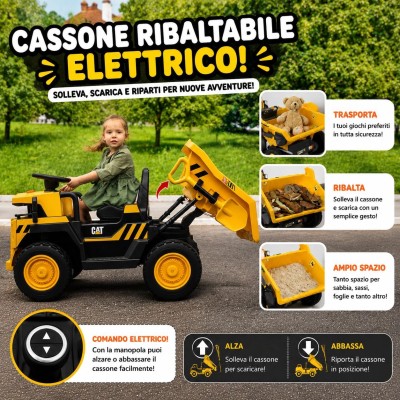 Camion Ribaltabile Elettrico per Bambini 2 Posti 24V CAT Caterpillar