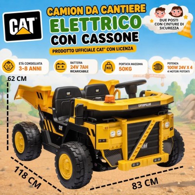 Camion Ribaltabile Elettrico per Bambini 2 Posti 24V CAT Caterpillar