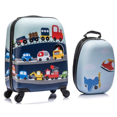 MonTravel Set Trolley per Bambini 2 Pezzi Valigia Rigida e Zainetto Bagaglio a Mano con Ruote Girevoli MT-024 Traffic