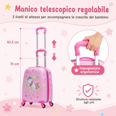 MonTravel Set Trolley Unicorno per Bambini 2 Pezzi Valigia Rigida e Zainetto Bagaglio a Mano con Ruote Girevoli MT-024 Horse