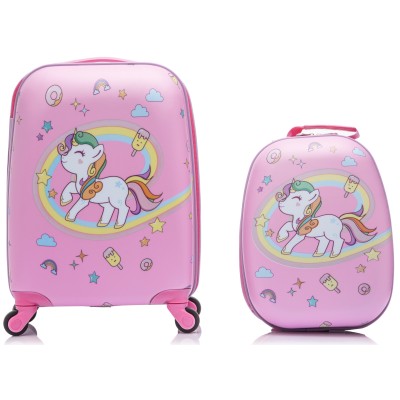 MonTravel Set Trolley Unicorno per Bambini 2 Pezzi Valigia Rigida e Zainetto Bagaglio a Mano con Ruote Girevoli MT-024 Horse