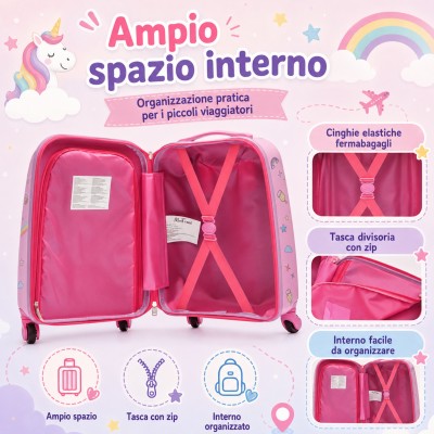 MonTravel Set Trolley Unicorno per Bambini 2 Pezzi Valigia Rigida e Zainetto Bagaglio a Mano con Ruote Girevoli MT-024 Horse