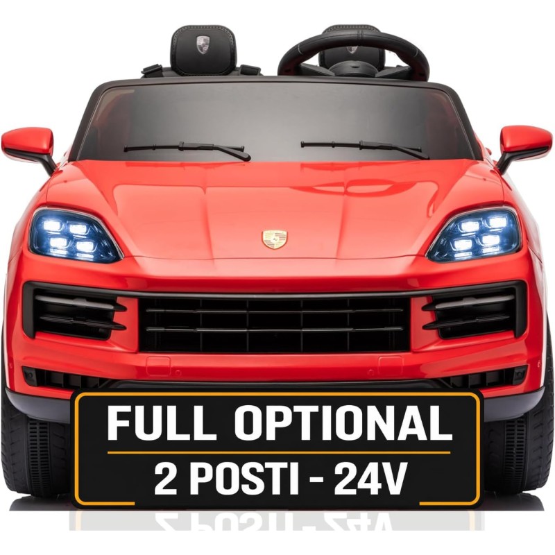 Auto Elettrica Porsche Cayenne 24V Maxi SUV per Bambini 2 Posti Macchina Elettrica con Telecomando Cinture a 3 Punti Luci LED