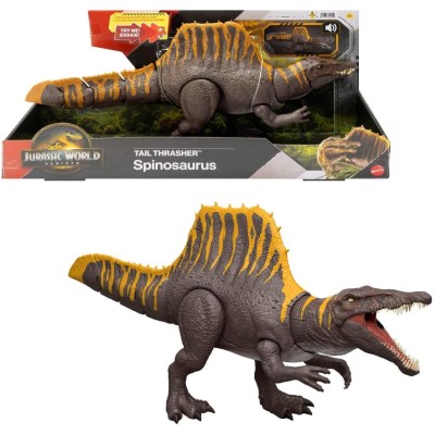 Mattel JGB56 Jurassic World Rebirth - Spinosaurus tail thrasher con doppia funzione di attacco