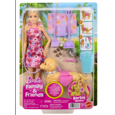 Mattel JJB46 - Barbie Family & Friends Barbie con cagnolina che cammina