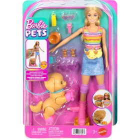 Mattel JMJ44 Barbie - Cucciolo sui pattini bambola dai capelli biondi e cucciolo guinzaglio e pattini coordinati