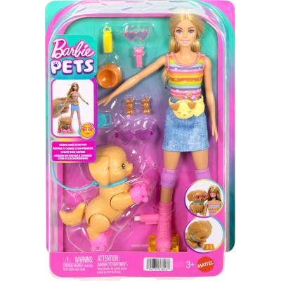 Mattel JMJ44 Barbie - Cucciolo sui pattini bambola dai capelli biondi e cucciolo guinzaglio e pattini coordinati