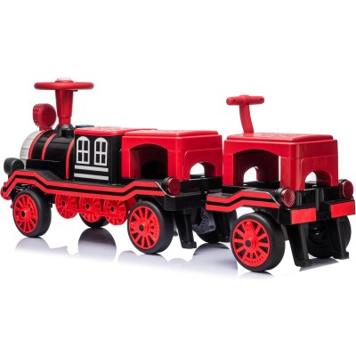 Trenino Elettrico 12V per Bambini 2 Posti Treno con Vagone Posteriore Extra USB Luci LED 2 Velocità Sistema Antiribaltamento