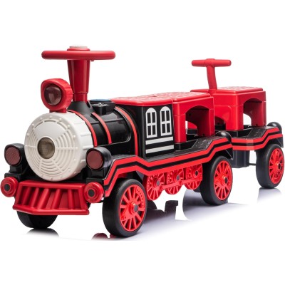 Trenino Elettrico 12V per Bambini 2 Posti Treno con Vagone Posteriore Extra USB Luci LED 2 Velocità Sistema Antiribaltamento