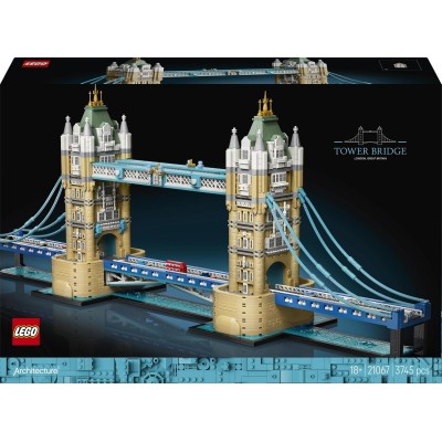 LEGO Architecture 21067 Tower Bridge Miniatura Monumento 3D con Ponte Levatoio Base con Tamigi e Autobus di Londra