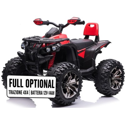 Quad Elettrico 4x4 per Bambini con 4 Potenti Motori Batteria Potenziata 12V - 14Ah Jungle ATV Ammortizzatori Luci LED fino 30 kg