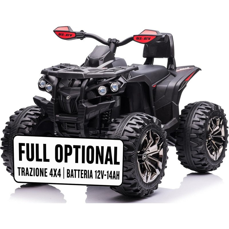 Quad Elettrico 4x4 per Bambini con 4 Potenti Motori Batteria Potenziata 12V - 14Ah Jungle ATV Ammortizzatori Luci LED fino 30 kg