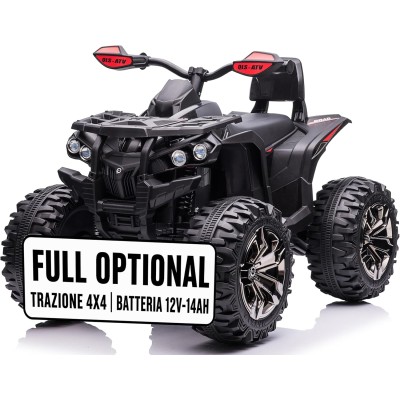 Quad Elettrico 4x4 per Bambini con 4 Potenti Motori Batteria Potenziata 12V - 14Ah Jungle ATV Ammortizzatori Luci LED fino 30 kg