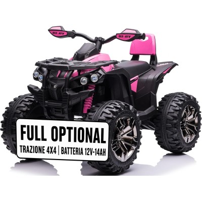 Quad Elettrico 4x4 per Bambini con 4 Potenti Motori Batteria Potenziata 12V - 14Ah Jungle ATV Ammortizzatori Luci LED fino 30 kg