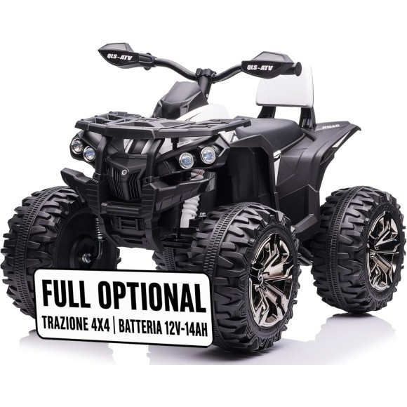 Quad Elettrico 4x4 per Bambini con 4 Potenti Motori Batteria Potenziata 12V - 14Ah Jungle ATV Ammortizzatori Luci LED fino 30 kg