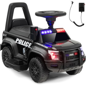 Macchina Polizia Elettrica Cavalcabile per Bambini 6V con Sirena Megafono Luci Led Lampeggianti realistici Schienale