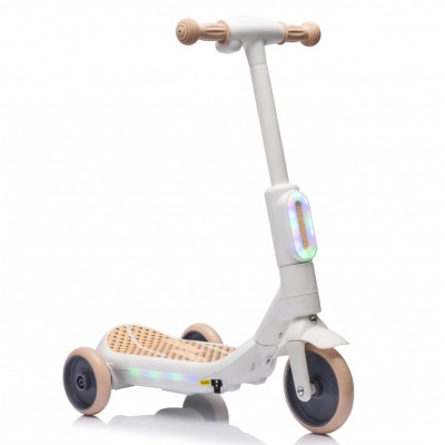 Monopattino Elettrico per Bambini 6V a 3 Ruote con Luci LED 2 in 1 Elettrico e a Spinta Portata 30 kg - Beige