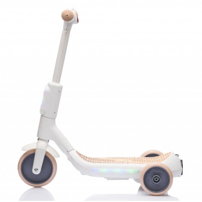 Monopattino Elettrico per Bambini 6V a 3 Ruote con Luci LED 2 in 1 Elettrico e a Spinta Portata 30 kg - Beige