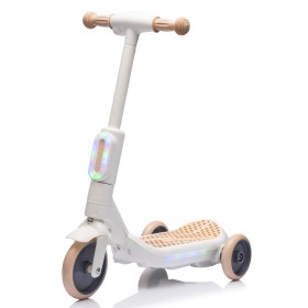 Monopattino Elettrico per Bambini 6V a 3 Ruote con Luci LED 2 in 1 Elettrico e a Spinta Portata 30 kg - Beige