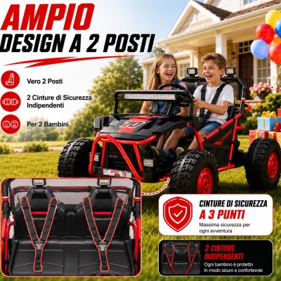 Auto Elettrica per Bambini 24V Viper X Buggy UTV 2 Posti con 2 Potenti Motori 6-12 Anni Velocità 15 km/h Ruote in Gomma
