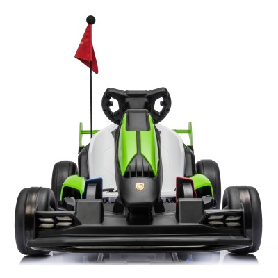 Go Kart Elettrico Porsche per Bambini 24V Ruote in Gomma Eva Nylon Sedile Regolabile 6-12 Anni Luci LED 2 Velocità Drift