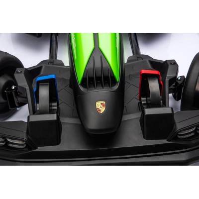 Go Kart Elettrico Porsche per Bambini 24V Ruote in Gomma Eva Nylon Sedile Regolabile 6-12 Anni Luci LED 2 Velocità Drift