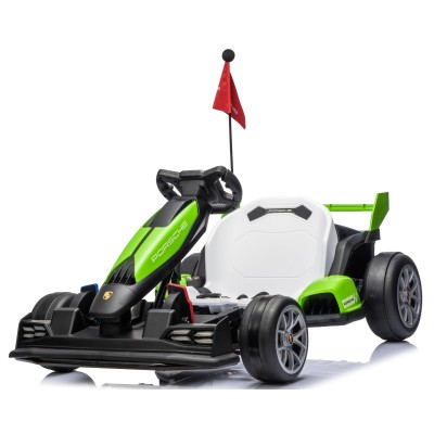 Go Kart Elettrico Porsche per Bambini 24V Ruote in Gomma Eva Nylon Sedile Regolabile 6-12 Anni Luci LED 2 Velocità Drift