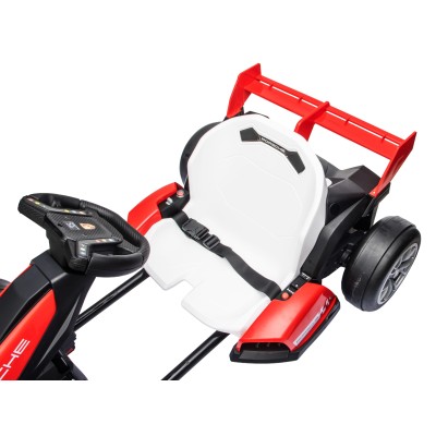 Go Kart Elettrico Porsche per Bambini 24V Ruote in Gomma Eva Nylon Sedile Regolabile 6-12 Anni Luci LED 2 Velocità Drift