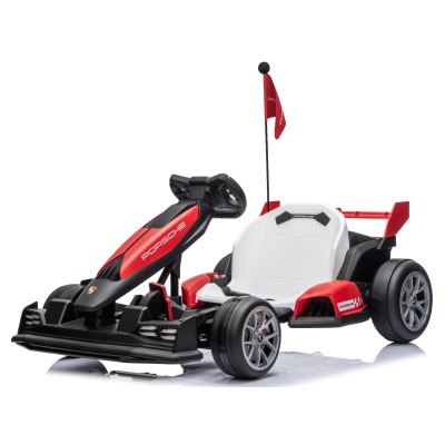 Go Kart Elettrico Porsche per Bambini 24V Ruote in Gomma Eva Nylon Sedile Regolabile 6-12 Anni Luci LED 2 Velocità Drift