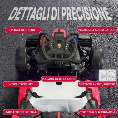 Go Kart Elettrico Porsche per Bambini 24V Ruote in Gomma Eva Nylon Sedile Regolabile 6-12 Anni Luci LED 2 Velocità Drift