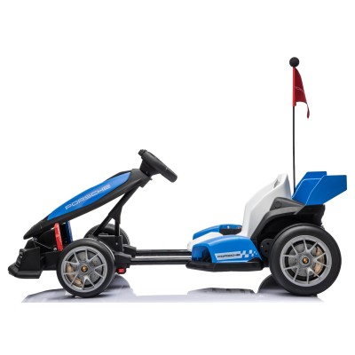 Go Kart Elettrico Porsche per Bambini 24V Ruote in Gomma Eva Nylon Sedile Regolabile 6-12 Anni Luci LED 2 Velocità Drift